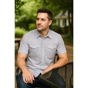 Johnston & Murphy Slim Fit Printed Cotton Short-Sleeve Shirt Large